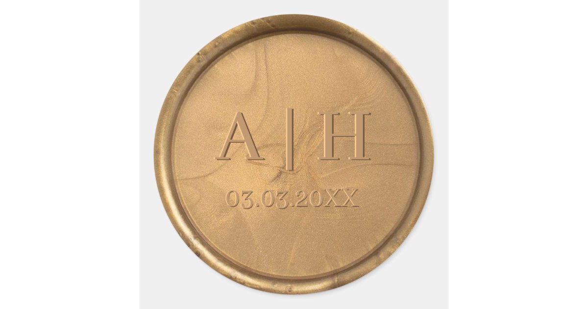 Monogram Date Antique Gold Wax Seal Sticker | Zazzle
