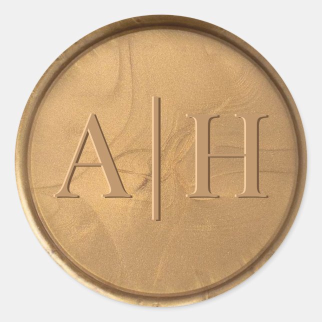 Monogram Date Antique Gold Wax Seal Sticker (Front)