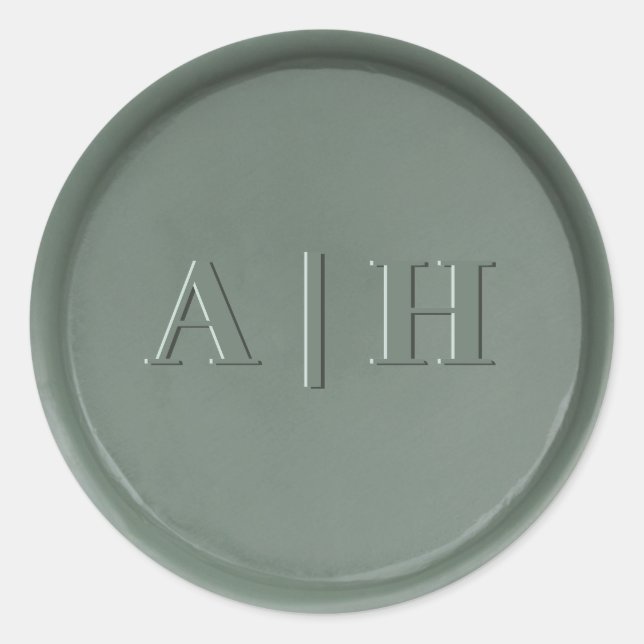 Monogram Date Dark Sage Wax Seal Sticker (Front)