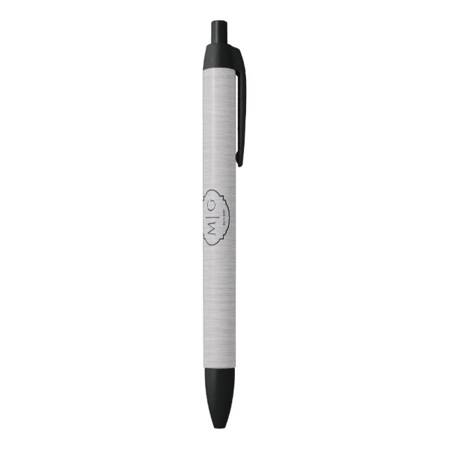 Monogram Date Premium Brushed Silver Metal Texture Pen (Bottom (Vertical))