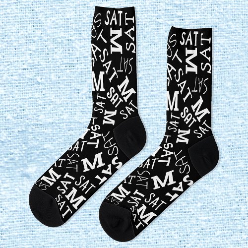 Monogram Day Of Week Black And White Saturday Socks