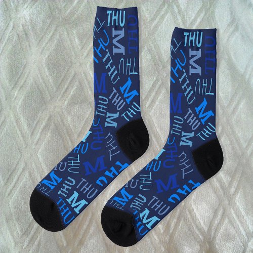 Monogram Day Of Week Dark Navy Blue Thursday Socks
