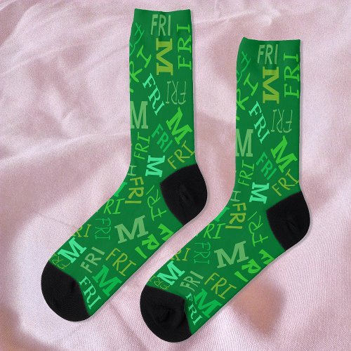 Monogram Day Of Week Irish Green Friday Socks
