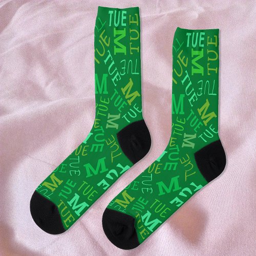 Monogram Day Of Week Irish Green Tuesday Socks