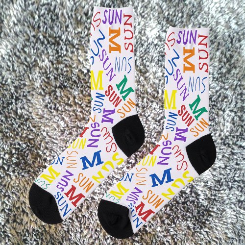 Monogram Day Of Week Rainbow Colors Sunday Socks