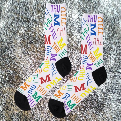 Monogram Day Of Week Rainbow Colors Thursday Socks