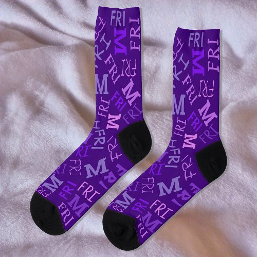 Monogram Day Of Week Royal Purple Friday Socks