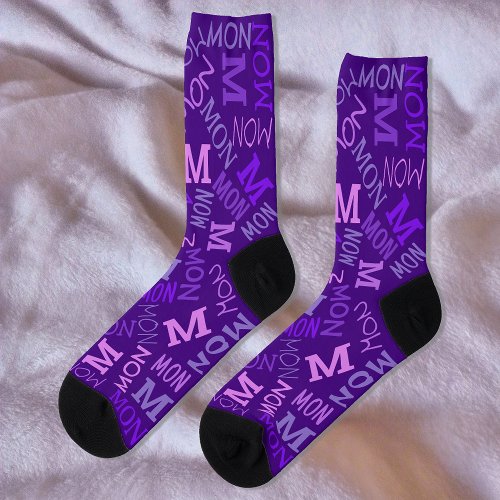 Monogram Day Of Week Royal Purple Monday Socks