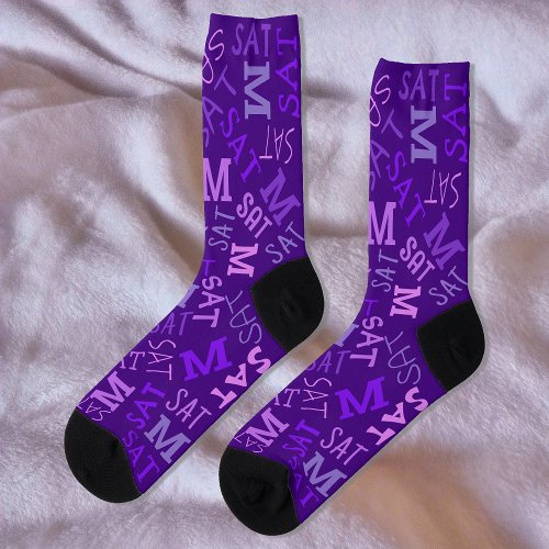 Monogram Day Of Week Royal Purple Saturday Socks