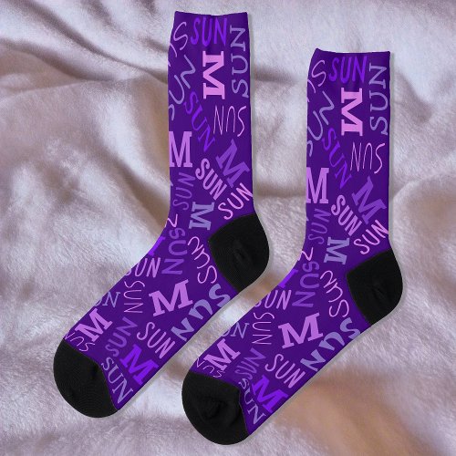 Monogram Day Of Week Royal Purple Sunday Socks