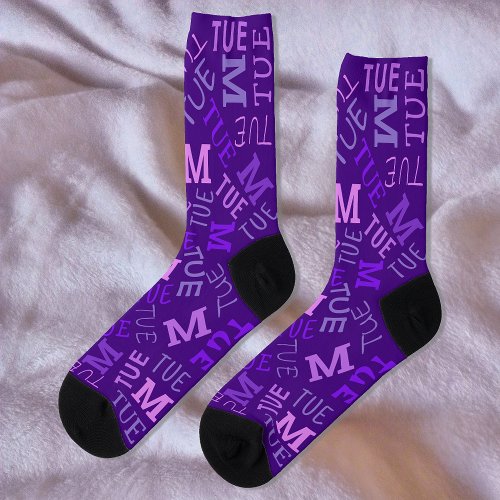 Monogram Day Of Week Royal Purple Tuesday Socks