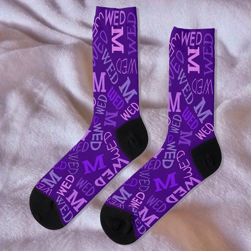 Monogram Day Of Week Royal Purple Wednesday Socks