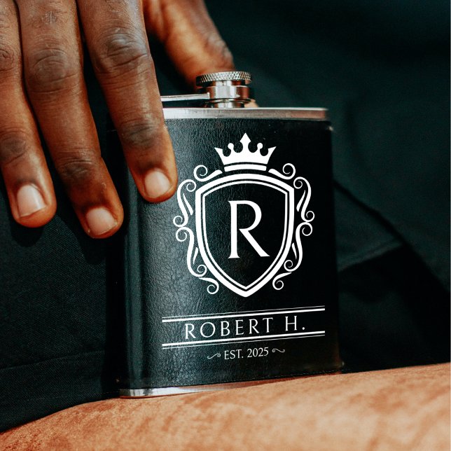 Monogram Decorative Shield Crown Black Flask (Monogram Decorative Shield Crown Black Flask
)