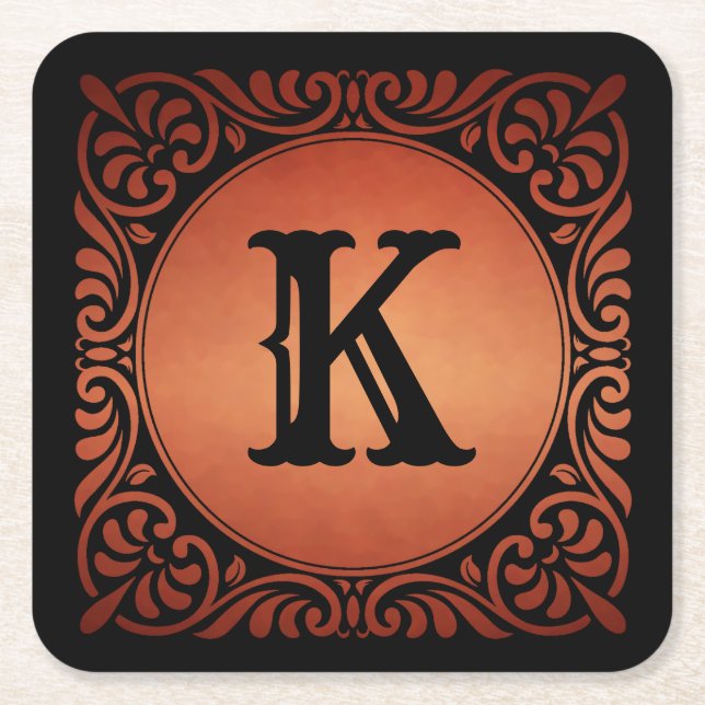 Monogram Decorative Square Paper Coaster (Front)