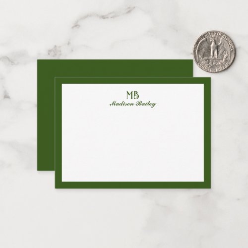 Monogram Decorative Typography  Dark Moss Green Note Card