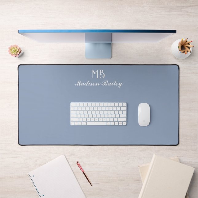 Monogram Decorative Typography Dusty Blue Desk Mat (Office 1)