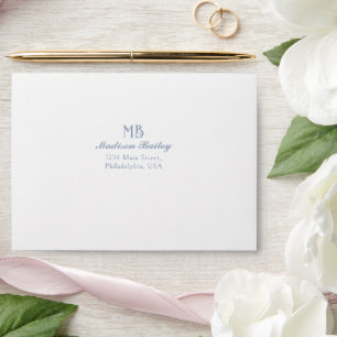 Monogram Decorative Typography Dusty Blue Envelope