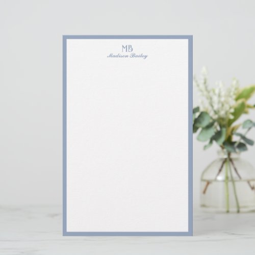 Monogram Decorative Typography Dusty Blue Portrait Stationery