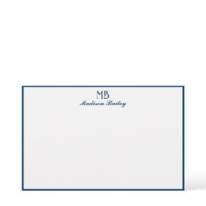 Monogram Decorative Typography Navy Blue Border Stationery