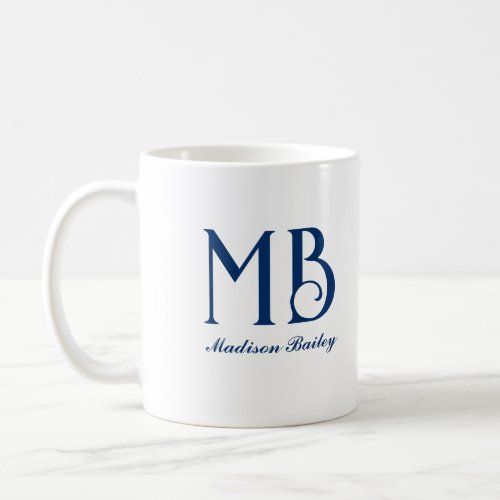 Monogram Decorative Typography Navy Blue Coffee Mug