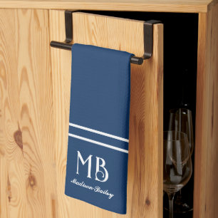 Monogram Decorative Typography   Navy Blue Kitchen Towel