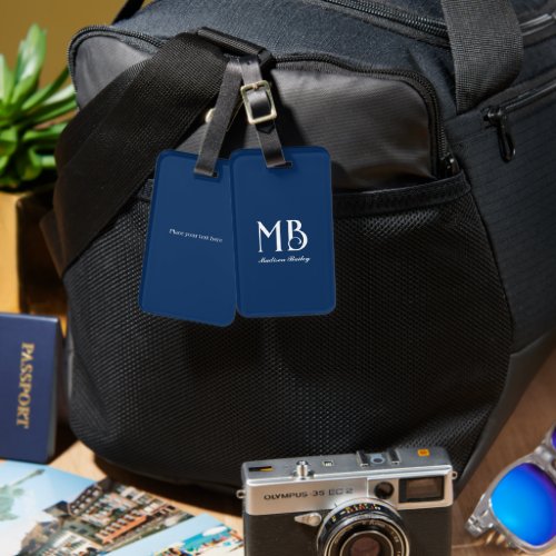 Monogram Decorative Typography  Navy Blue Luggage Tag