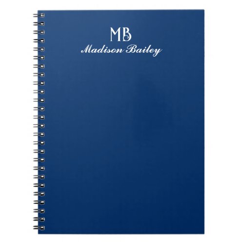 Monogram Decorative Typography Navy Blue Notebook