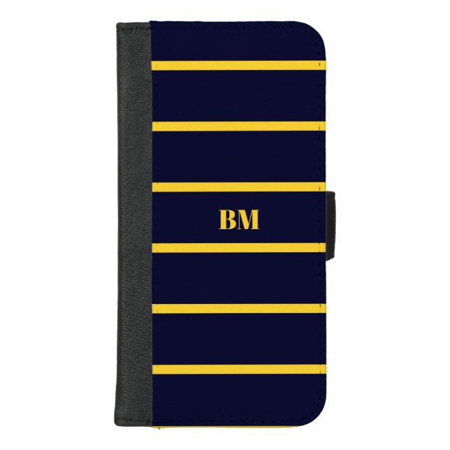 Monogram Deep Blue and Yellow Stripes iPhone Wallet Case (Front)