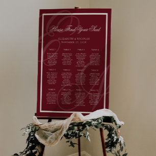 Monogram Deep Burgundy Wedding Seating Chart Foam Board