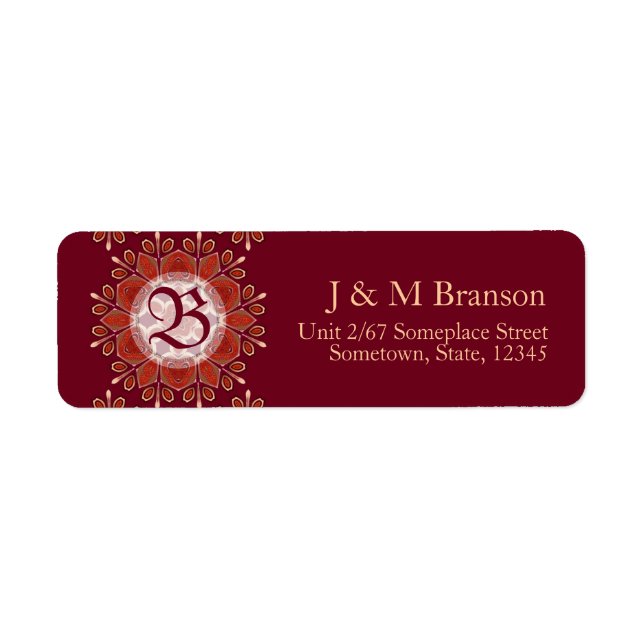 Monogram Deep Red Floral Emblem Address Label (Front)