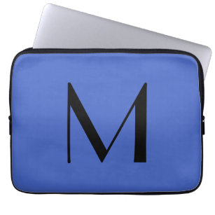 Monogram Deep Royal Black Modern Add Name Initial Laptop Sleeve