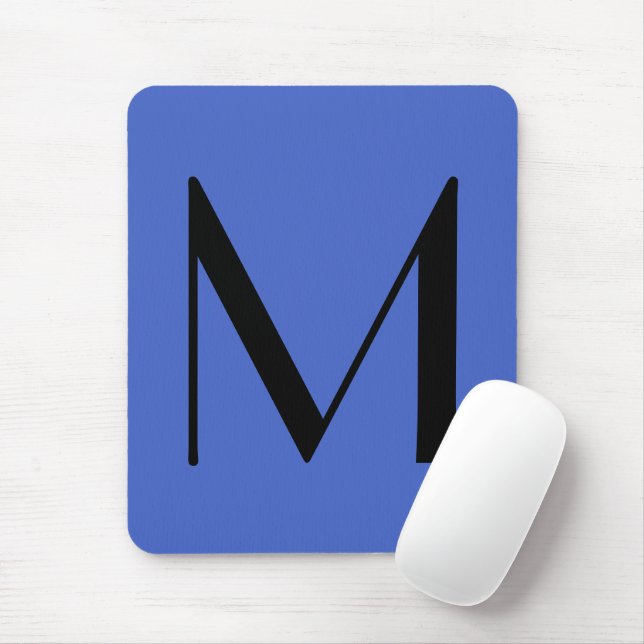 Monogram Deep Royal Black Modern Add Name Initial Mouse Pad (With Mouse)