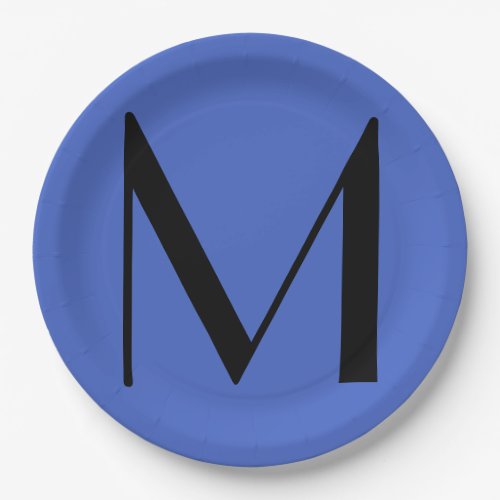 Monogram Deep Royal Black Modern Add Name Initial Paper Plates