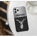 Monogram Deer Black Silver Stag Hunting Buck Iphone 15 Case at Zazzle