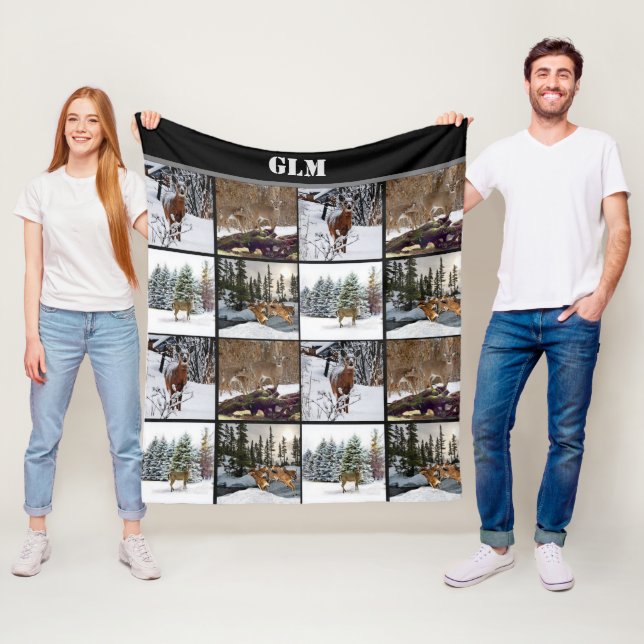 Monogram Deer Collage Hunters Fleece Blanket (In Situ)