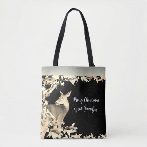 Monogram Deer Doe Gold Leaves Vine Black Tote Bag