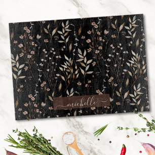 Monogram Delicate Watercolor Dried Flowers Leaves Cutting Board