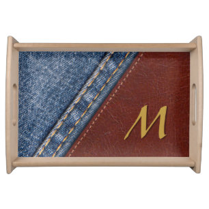 Monogram Denim and Leather Serving Tray