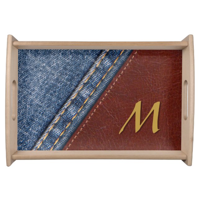 Monogram Denim and Leather Serving Tray (Front)