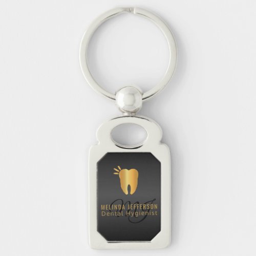 Monogram Dental Office  _ Black and Gold Keychain