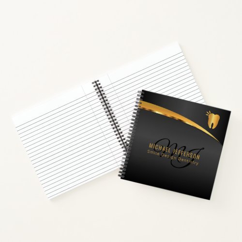 Monogram Dental Office _ Black and Gold Notebook