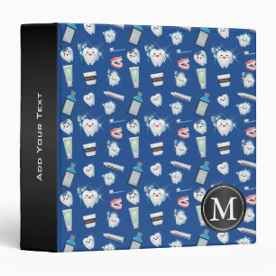 Monogram - Dental Pattern - Dark Blue 3 Ring Binder