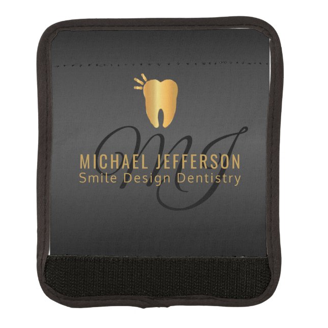 Monogram Dentist - Black and Gold Luggage Handle Wrap (Front)
