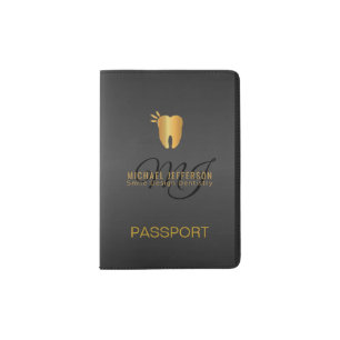 Monogram Dentist - Black and Gold Passport Holder
