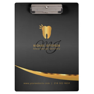 Monogram Dentist Office - Black and Gold Clipboard