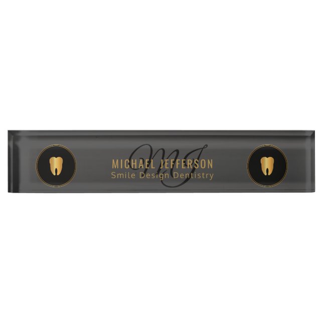 Monogram Dentist Office  - Black and Gold Desk Name Plate (Front)