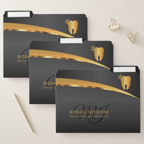 Monogram Dentist Office  _ Black and Gold File Folder