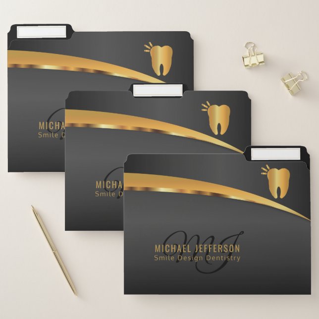 Monogram Dentist Office  - Black and Gold File Folder (Set)