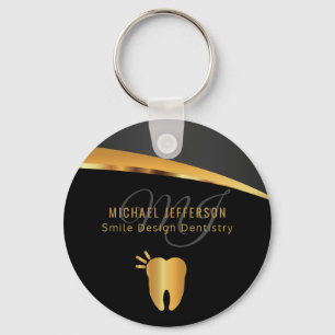 Monogram Dentist Office - Black and Gold Keychain