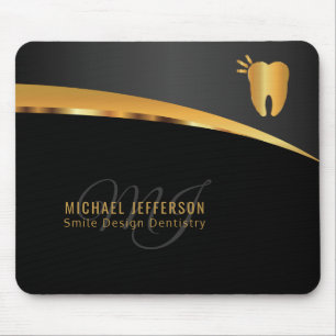 Monogram Dentist Office  - Black and Gold Mouse Pad